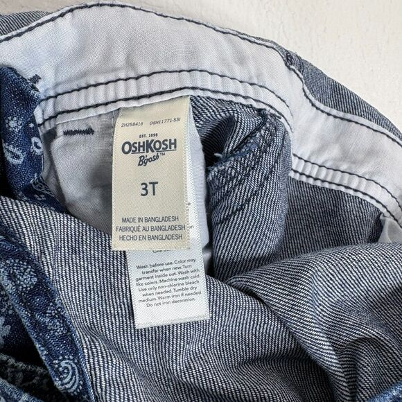 OshKosh B’gosh Blue Patchwork Farmer Toddler Size 3T Denim Overalls Bibs Vintage - Picture 8 of 8